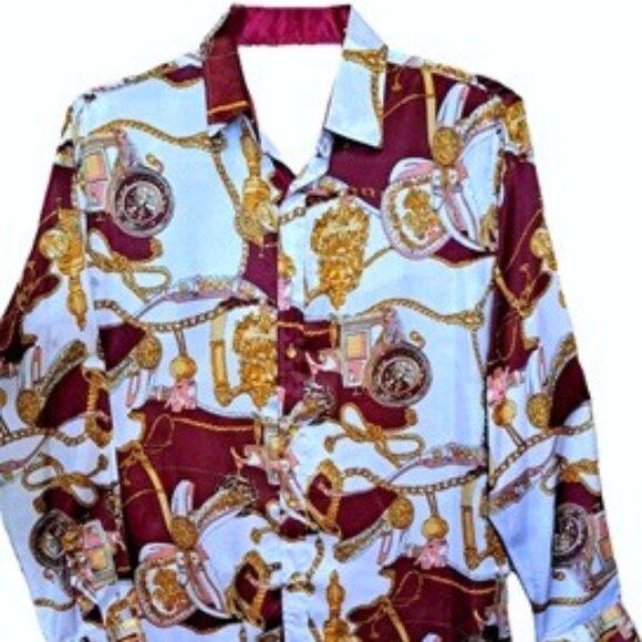 Mens NOS Shiny Disco Gold Chain 70s Disco Shirt L - Picture 1 of 5